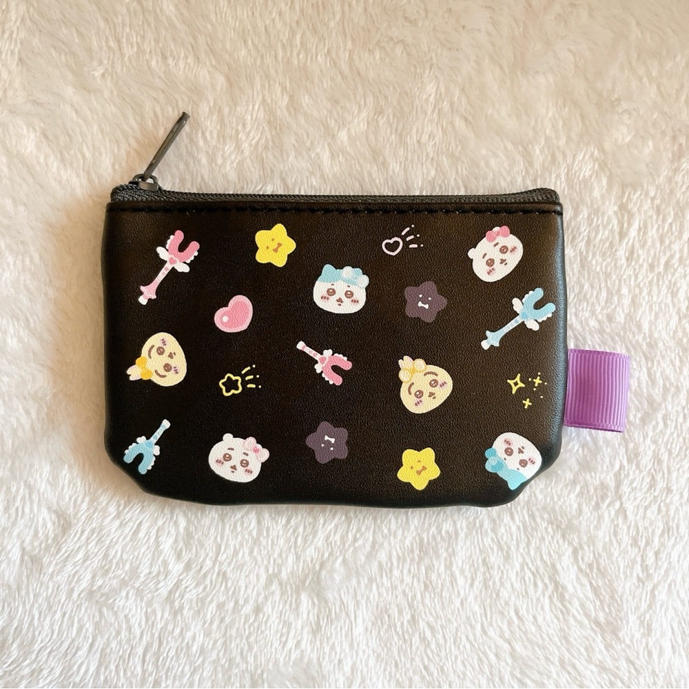 NWOT Super Magical Chiikawa "Power Up!" faux leather card holder in black